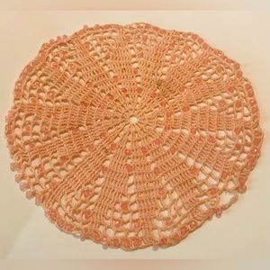Vintage Peach Hand Crocheted Beaded Doily.       see pictures